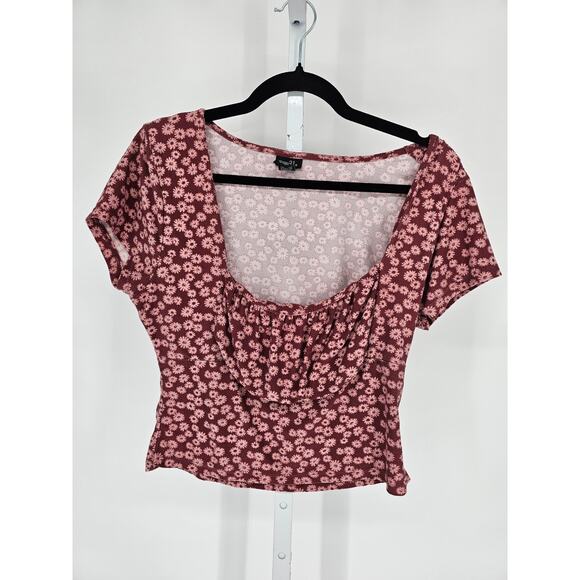 Rue21 Tops - Y2K Rue 21 Womens Sz XL Short Sleeve Crop Top T Shirt Burgundy Daisy Floral